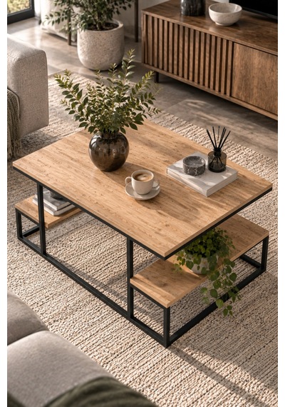 Sulorahome Raflı Orta Sehpa Çam Desenli 90x60 Cm Atlantik Çam