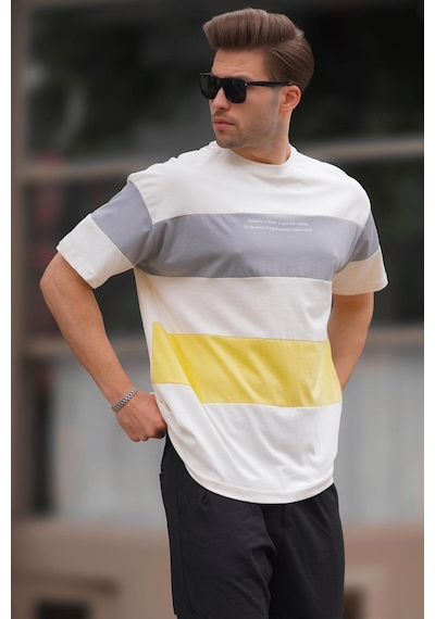 Madmext Sarı Oversize Renk Bloklu Bisiklet Yaka Baskılı Tişört 7025-sarı Sarı Madmext Sarı Oversize Renk Bloklu Bisiklet Yaka Baskılı Tişört 7025-sarı Sarı
