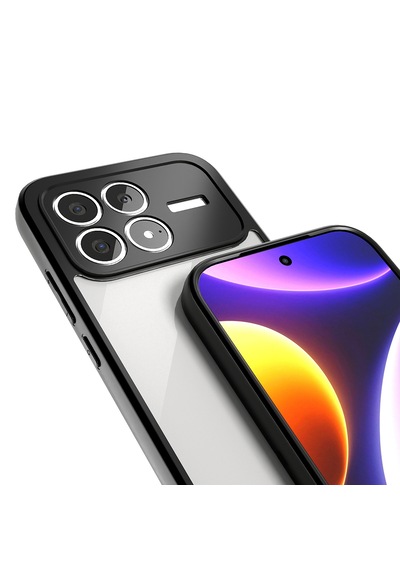 Xiaomi Poco F8 Pro Kılıf Kenarları Silikon Kamera Korumalı Şeffaf Arka Yüzey Pürüzsüz New Roll Kapak Siyah Siyah Siyah