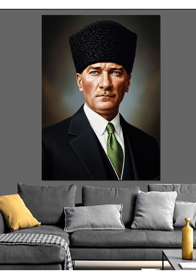 Ahşap Tablo Atatürk Portresi Yeşil Kravat Araba Tabloları