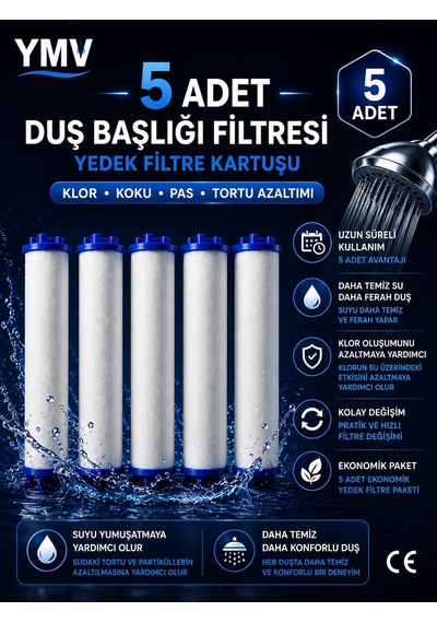 Ymv 5 Adet Duş Başlığı Yedek Filtresi Kireç Pas Tortu İçin Filtreli Duş Başlığı Filtresi Beyaz