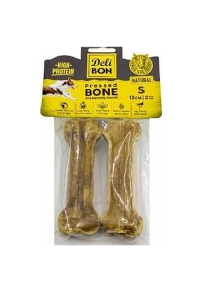 Delibon Deri Pres Kemik Köpek Ödülü Small Naturel 12 CM 2'li