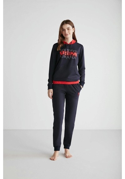 U.S. Polo Assn. - Kadın Lacivert Kapşonlu Pijama Takımı 16945