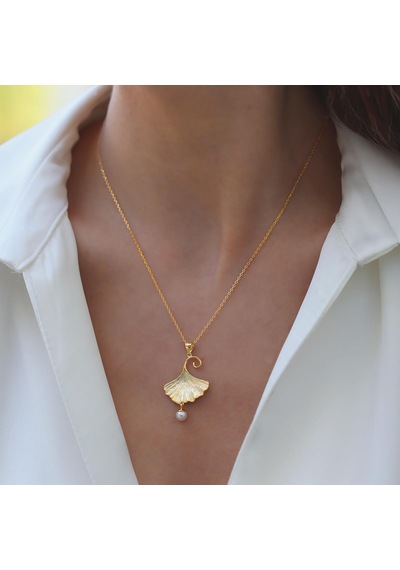 İstiridye İncili Sarkıt Gold Gümüş Set Gümüş