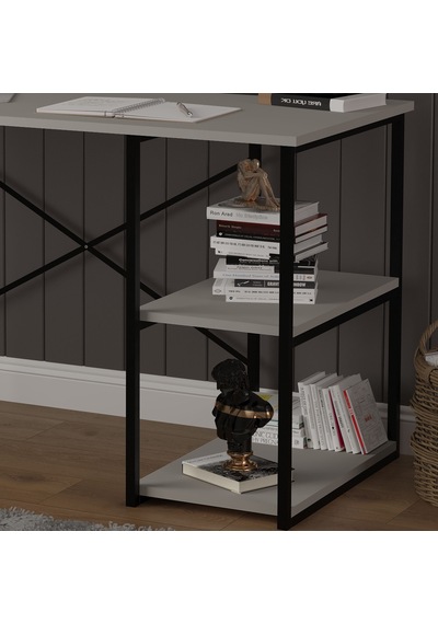 Asra Trend Raflı Metal Çalışma Masası METALÇM01 %100 MDF Bilgisayar Masası Kül Gri