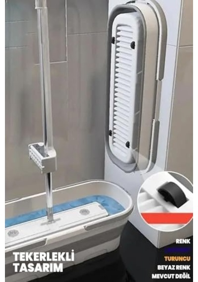 Kendinden Sıkmalı Tekerli Kovalı Mop Seti - Kendinden Sıkmalı Mop Katlanabilir 1 Yedek Bez Kovalı Mop