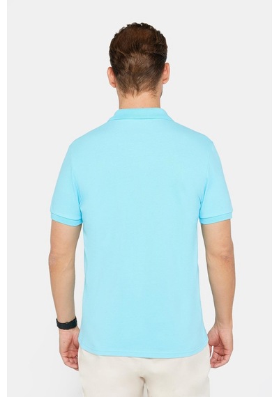 Tudors Erkek Slim Fit Dar Kesim %100 Pamuk Düz Pike Mavi Polo Yaka Tişört-30538 Mavi