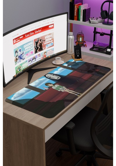 Spirited Away Kaymaz Dikişli Kauçuk Oyuncu Mousepad V4 - 90x40 Xxl Gaming Mouse Pad Fare Altlığı