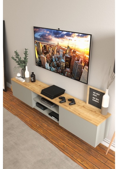 B3 Concept Nort Serisi Koyu Gri & Safir Meşe 2 Kapaklı Duvar Tipi