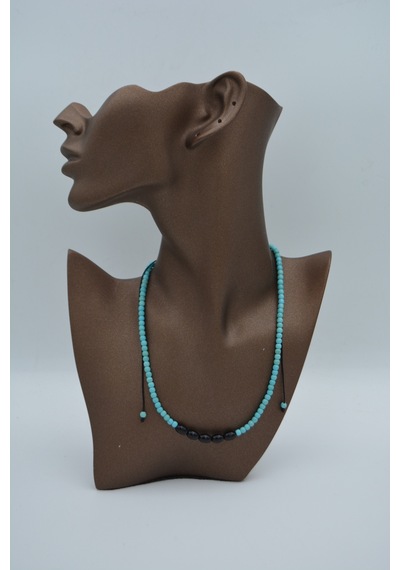Stoneage Jewellery Arpa Oniks Ve Turkuaz Taşlı Metalsiz  Kolye Mavi