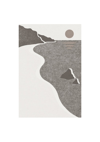 Kartela Halı Kıyı Deniz Manzaralı Modern Halı Açık Gri Kaymaz Taban Makinede Yıkanabilir 120x180 Cm