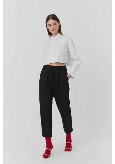 Quzu Beli Lastikli Siyah Kadın Pantolon 71154 Siyah