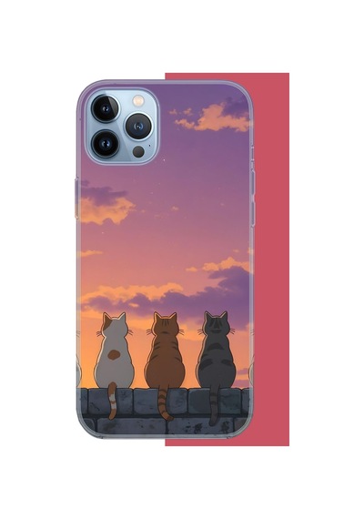 İphone 13 Pro Max Uyumlu Duvardaki Kediler Uv Baskılı Silikon Kılıf Renkli