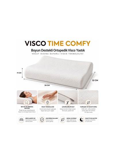 Homedius Visco Time Comfy Boyun Destekli Ortopedik Visco Yastık 50x32x11 Cm Beyaz