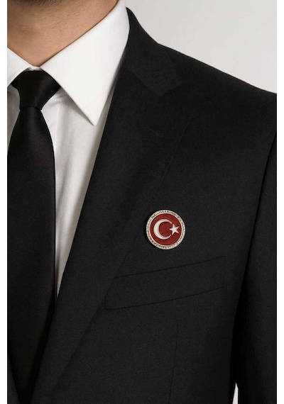 Ay Yıldız Türk Bayrağı Yuvarlak Gümüş Rozet 2x2 Cm Parlak Metal Yaka Rozeti Gri
