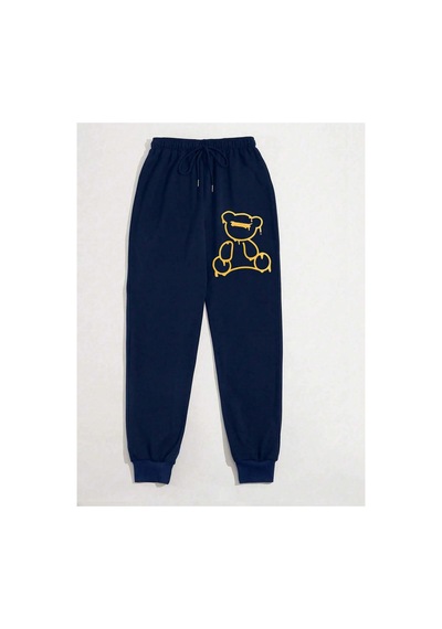 Tarzsokak Bear Print Drawstring Waist 4 Mevsim Eşofman Lacivert