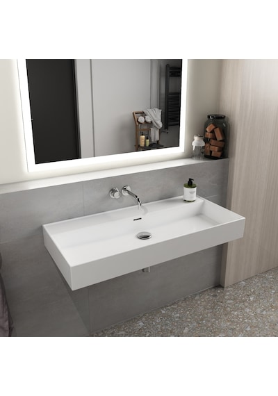 Dura Niva Kare Çanak Lavabo 100x46,5 Cm Tezgah Üstü Batarya Deliksiz Beyaz 5255