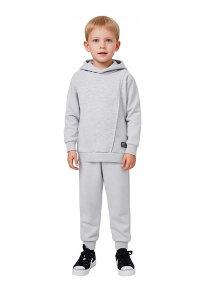 Ersefa Erkek Çocuk İki Parçalı Kapüşonlu Sweatshirt Ve Eşofman Takımı Gü Gri Melanj