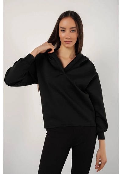 Tarzsokak Kadın Siyah Scuba Kapüşonlu Sweatshirt Scubasweatshirt
