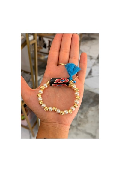 Gül Ve Cam İnci Detaylı Lastikli Model Bileklik - Model 1064 Çok Renkli