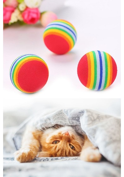 Jasmine Glow 3lü Gökkuşağı Sünger Kedi Köpek Çiğneme Oyun Topu 4,2 Cm