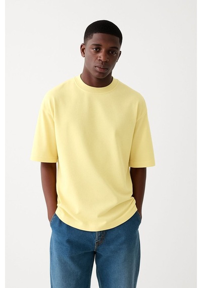 Düz Unisex Tshırt 3q3 Sari