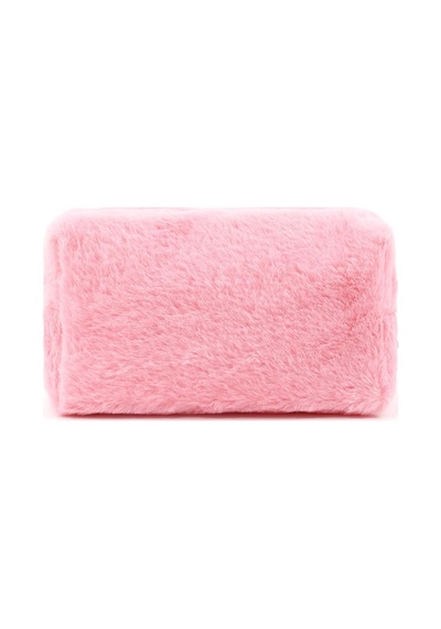Pembe Shk244 Peluş Kumaş Fermuarlı Tek Bölmeli Seyahat Ve Makyaj Çantası,pembe