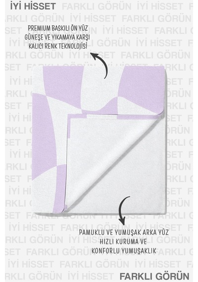 Lila Beyaz Geometrik Modern Plaj Havlusu - Soyut Dalgalı Minimalist Hızlı Kuruyan Mikrofiber Havlu Kül Tınısı