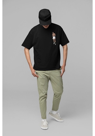 Efsane Boksör Muhammeed Alli Clay Baskılı Unisex Oversize Tişört Siyah