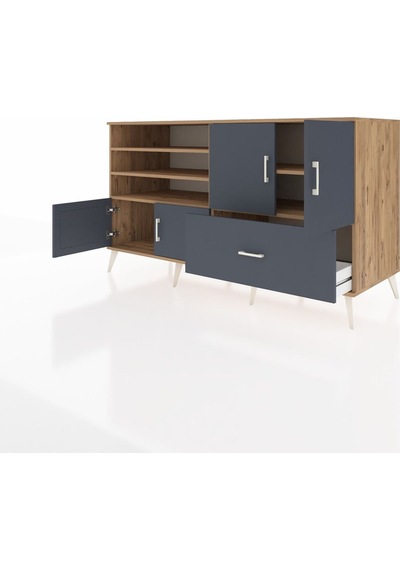 Kronos Konsol 5 Raflı Tek Çekmeceli 4 Kapaklı 176x59x99 Çam-antra Çam-antrasit