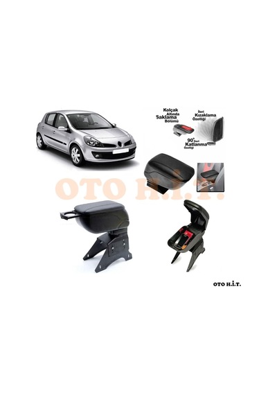 Renault Clio 3  Uyumlu Kol Dayama Ve Kolçak Sürgülü Bardaklıklı A