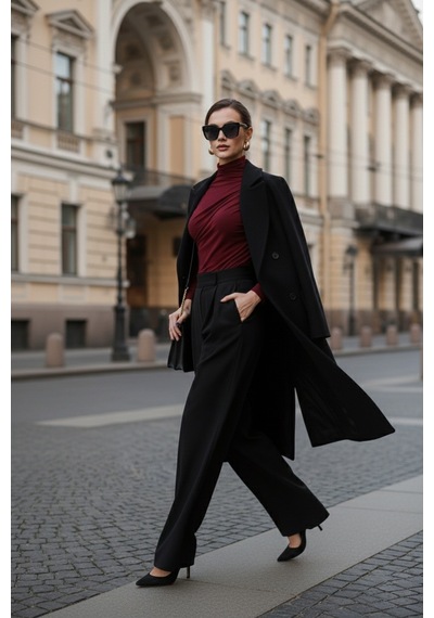 Lela Streç Büzgü Detaylı Slim Fit Dik Yaka Bayan Bluz 669925 Bordo