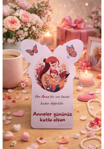 10 Adet Anne&bebek Kelebek Şekilli Tebrik Kartı - Anneler Günü Hediyesi - Küpe & Anahtarlık Kartı