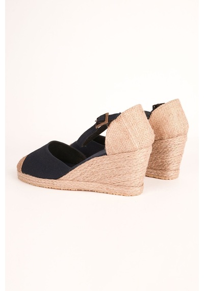 Star Tombis Gerçek Elişi Burnu Hasır Dolgu Topuk Lacivert Keten Hasır Espadril Handmade Lacivert