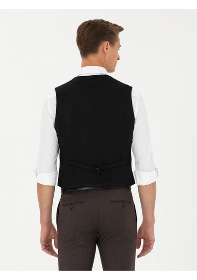 Cacharel Siyah Slim Fit Yün Karışımlı Çizgili Klasik Yelek