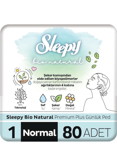 Sleepy Bio Natural Premium Plus Günlük Ped Normal 80 Adet