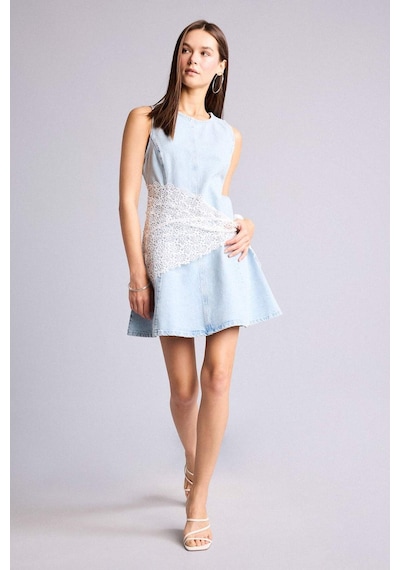 Defacto %100 Pamuk Kolsuz Mini Jean Elbise H6341ax26smnm39 Mavi-nm39