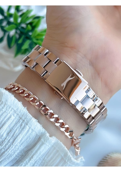 Slazenger Yeni Sezon Elite Model 50 Mt Suya Dayanıklı Bileklik Hediyeli Kadın Kol Saati Vs.blkt.0596 Rose Gold