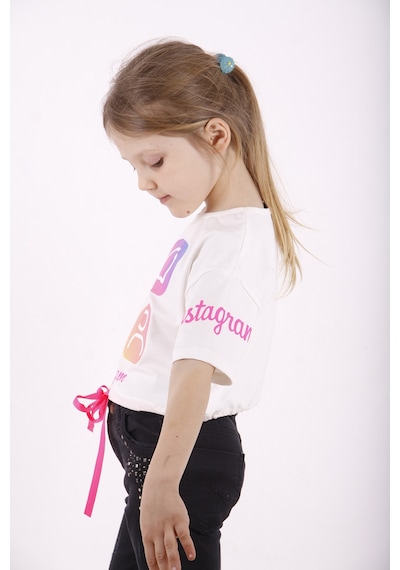 Toontoy Kids Toontoy Kız Çocuk Instagram Baskılı Crop Tişört Ekru