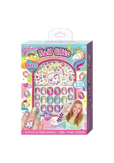 Tokidas Nail Glitz - Unicorn Temalı Stickerlı 20 Adet Çocuk Takma Tırnak Seti Güzellik Seti