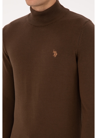 U.S. Polo Assn. Erkek Slim Fit Boğazlı Kahverengi Basic Kazak 50313712-VR029