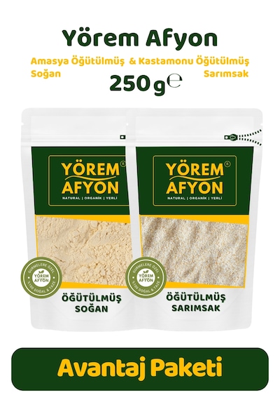 Yörem Afyon Yörelerine Özgü Keskin Kokulu Taş Değirmende Öğütülmüş, Toz Soğan & Sarımsak Avantajlı Set 250gr.