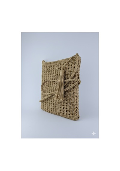 Execanta Çapraz Çanta Püsküllü İp Örme Sütlü Kahve 18x21x55 Kahverengi