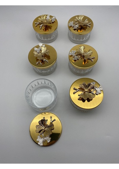 6'lı Gold Kapaklı Timeless Cam Tatlı, Dondurma Kasesi, Çerezlik, Reçellik, Çeyizlik, Sunumluk Kase Gold