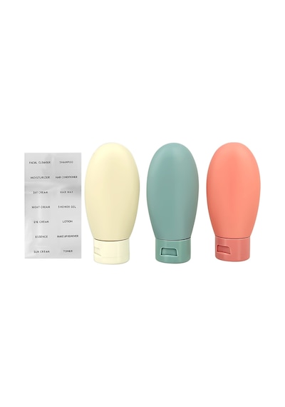 3lü Seyahat Tipi Kozmetik Krem Şampuan Losyon Kutuları 60 Ml Kilitli Poşetli Etiketli Çok Renkli