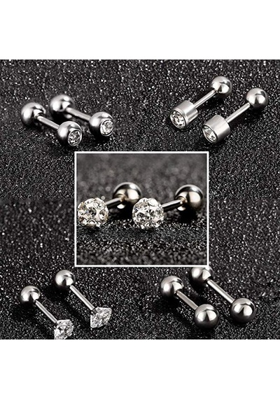 Chavin Gri Çelik 5 Takım Taşlı Bayan Erkek Küpe Piercing Eb61By (478253230) Gümüş