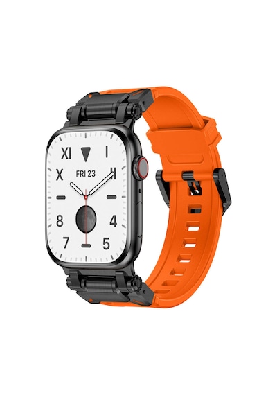 Mobilteam Watch 7 45mm Clo- Krd-101 Titanyum Metal Başlıklı Silikon Kordon-siyah-turuncu
