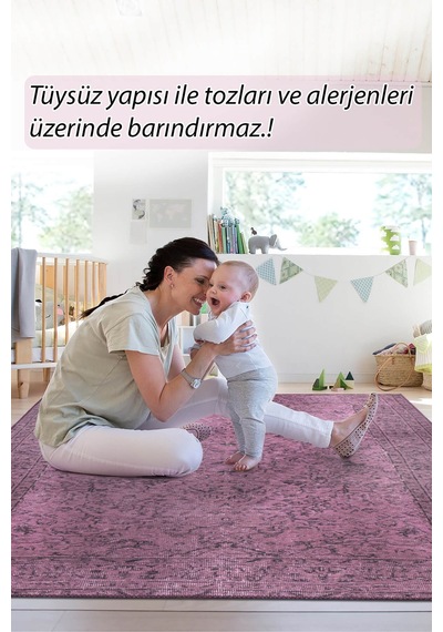 Artloop Dorian Eskitme Desenli Dokuma Taban Dekoratif Mor Halı Al 426 Bej