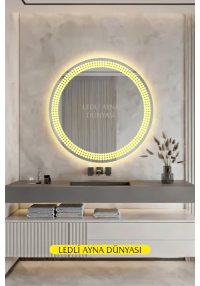 80 Cm Günışığı Banyo Antre Duvar Makyaj Aynası Ledli Ayna Beyaz - Gümüş