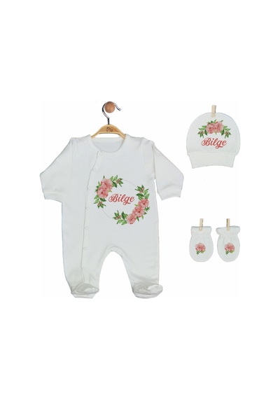 Pia Baby Gl 2202 İsme Özel Battaniyeli Tulum Set Krem